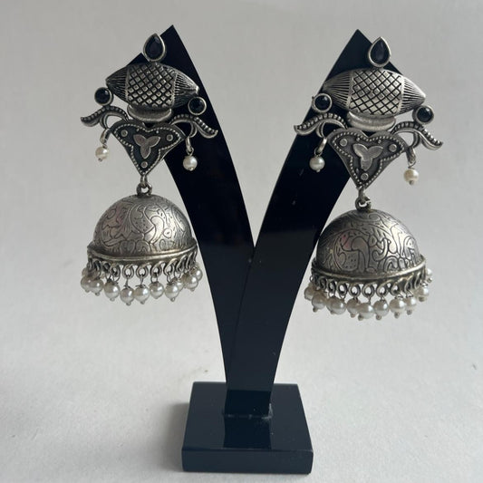 Nysa Oxidized Earrings for Women – Ethnic Silver Imitation Jewery