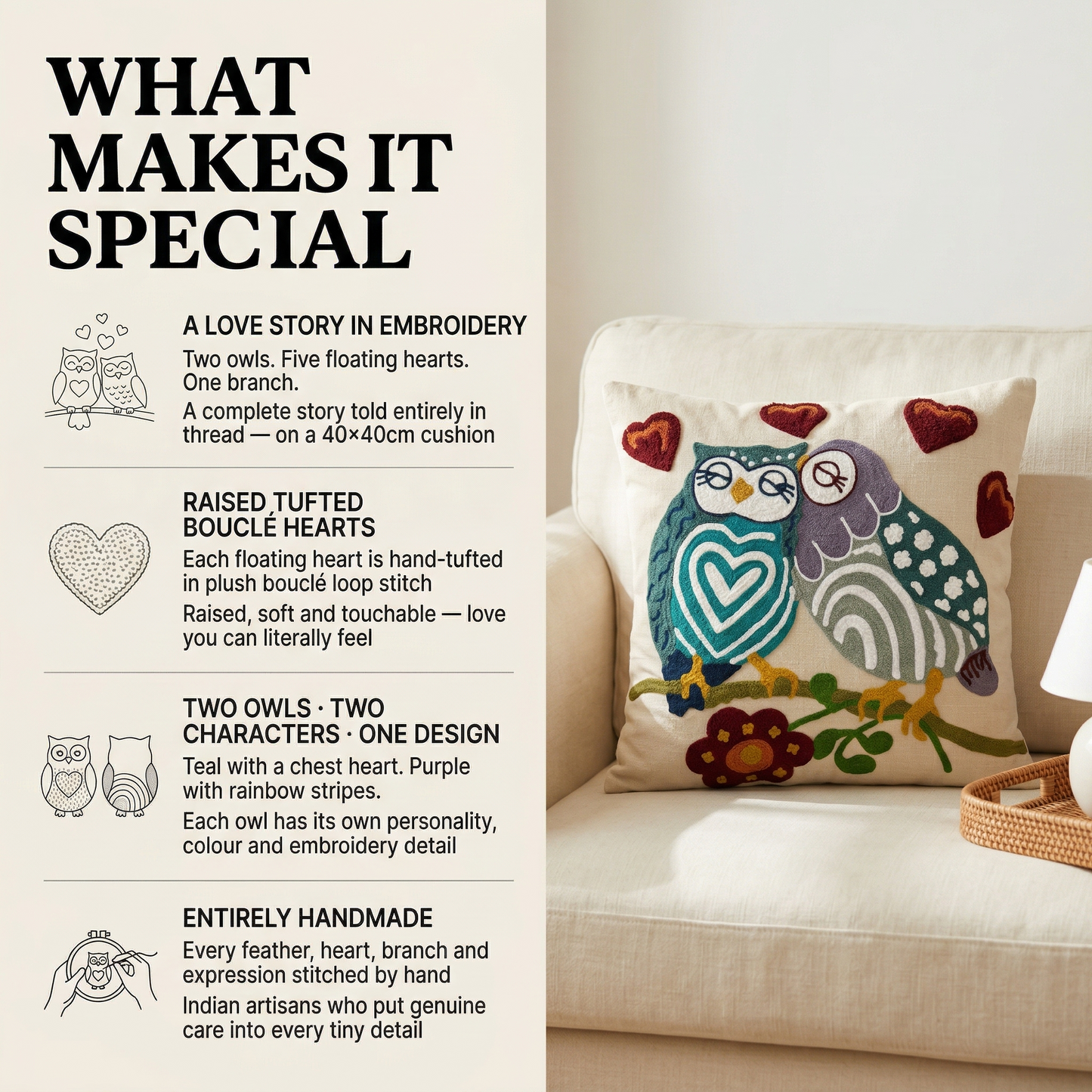 Owl Love Cushion Cover 16*16 Inches