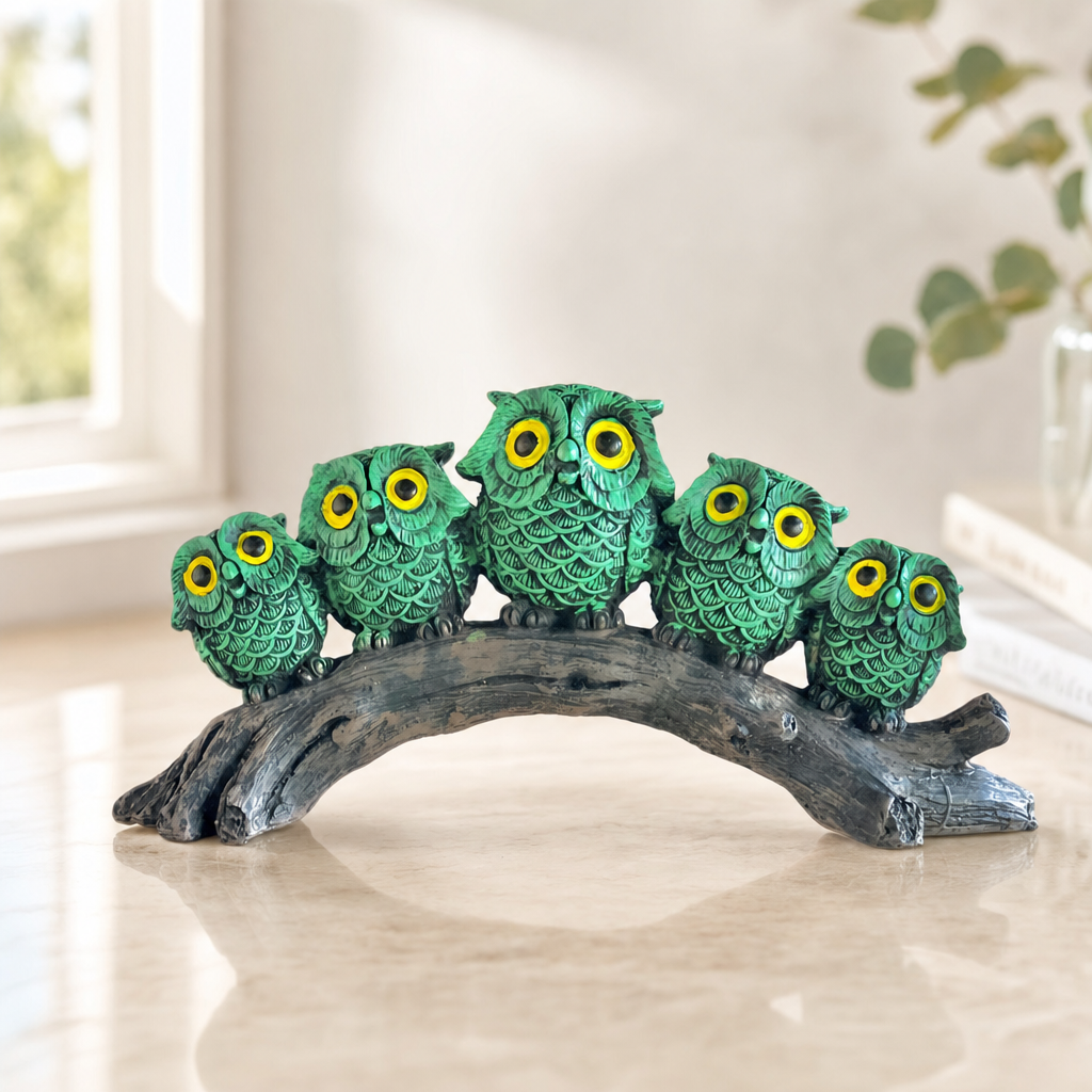 Owl Family on Branch Figurine