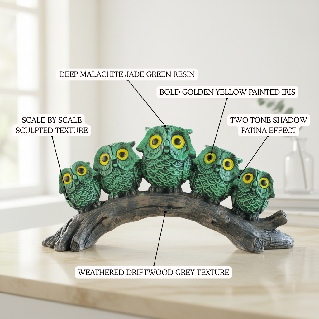 Owl Family on Branch Figurine