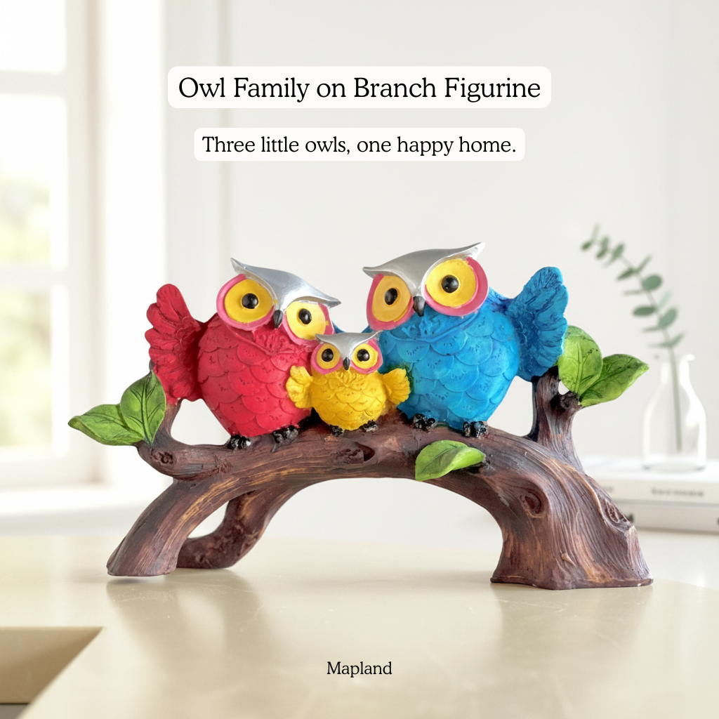 Owl Family on Branch Figurine