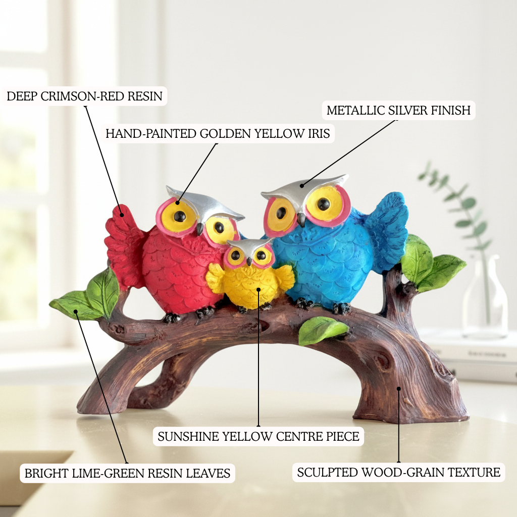 Owl Family on Branch Figurine