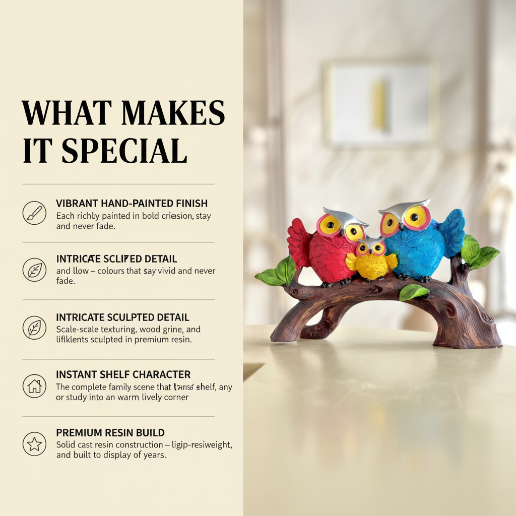 Owl Family on Branch Figurine