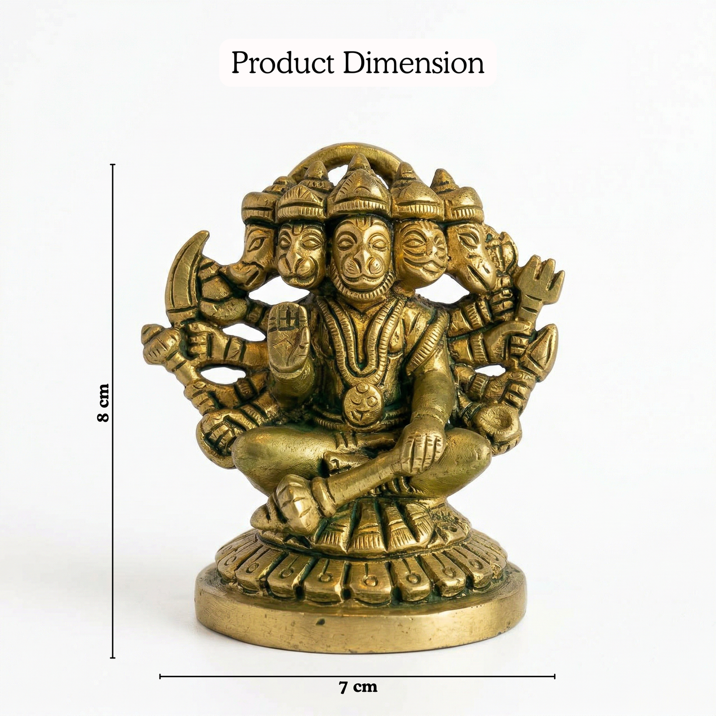 Panchmukhi Hanuman brass idol dimensions 8cm 450g | Mapland
