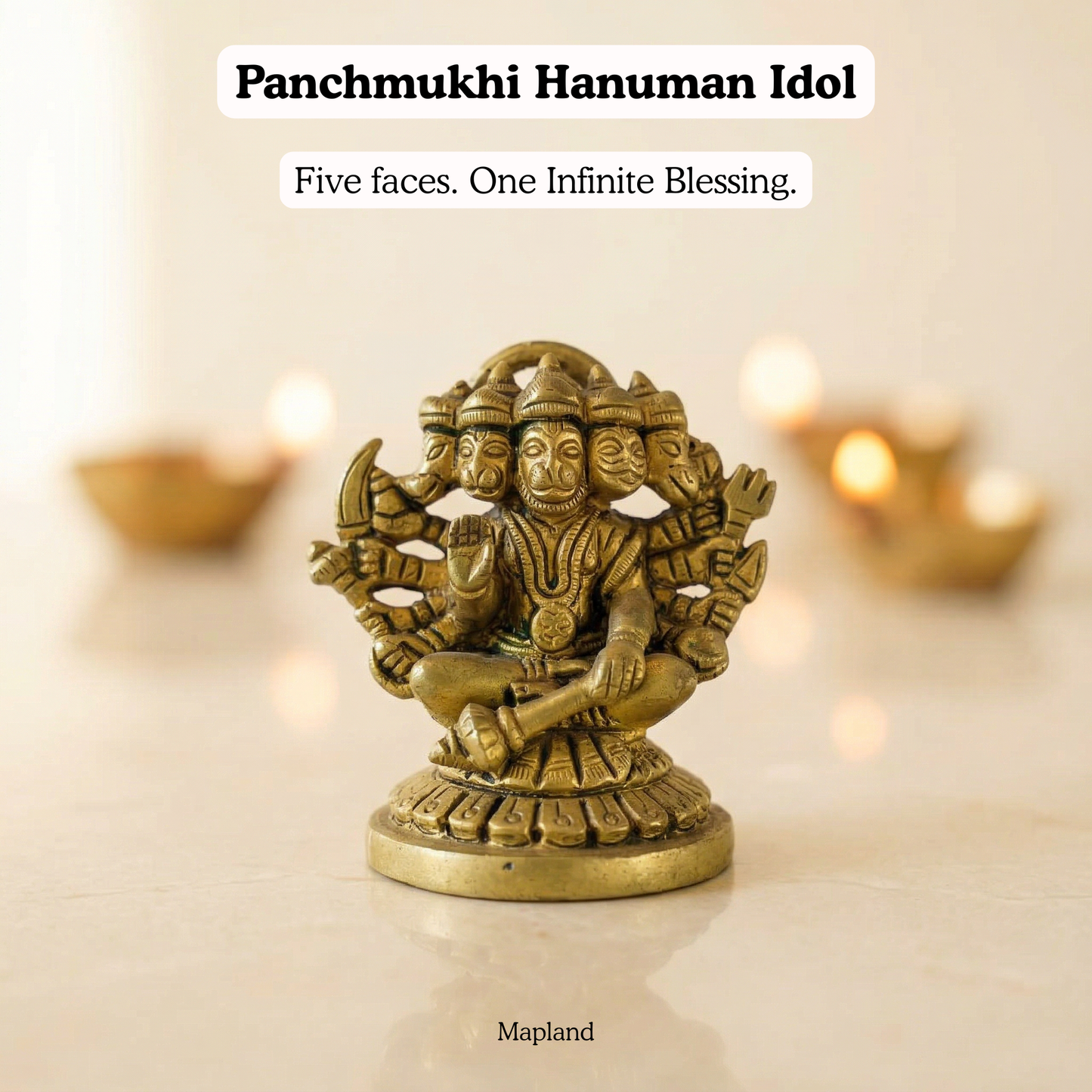 Panchmukhi Hanuman brass figurine side view 8 arms | Mapland