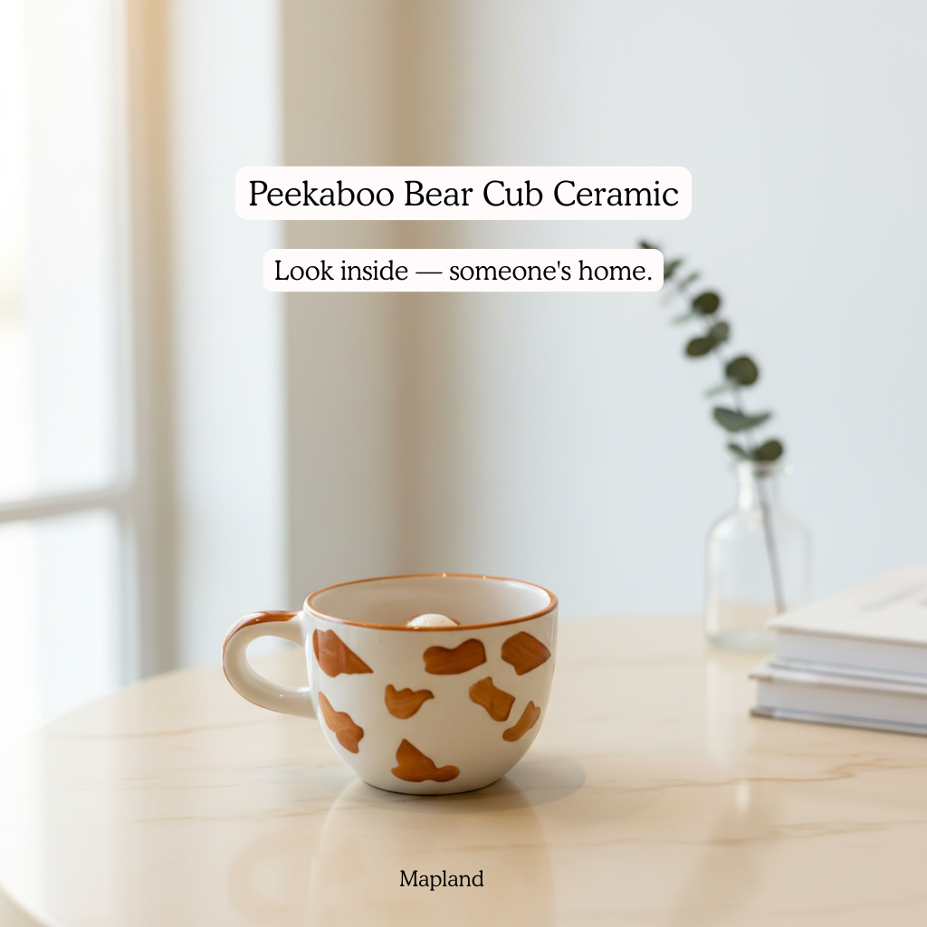 Peekaboo Bear Cub Ceramic Cup
