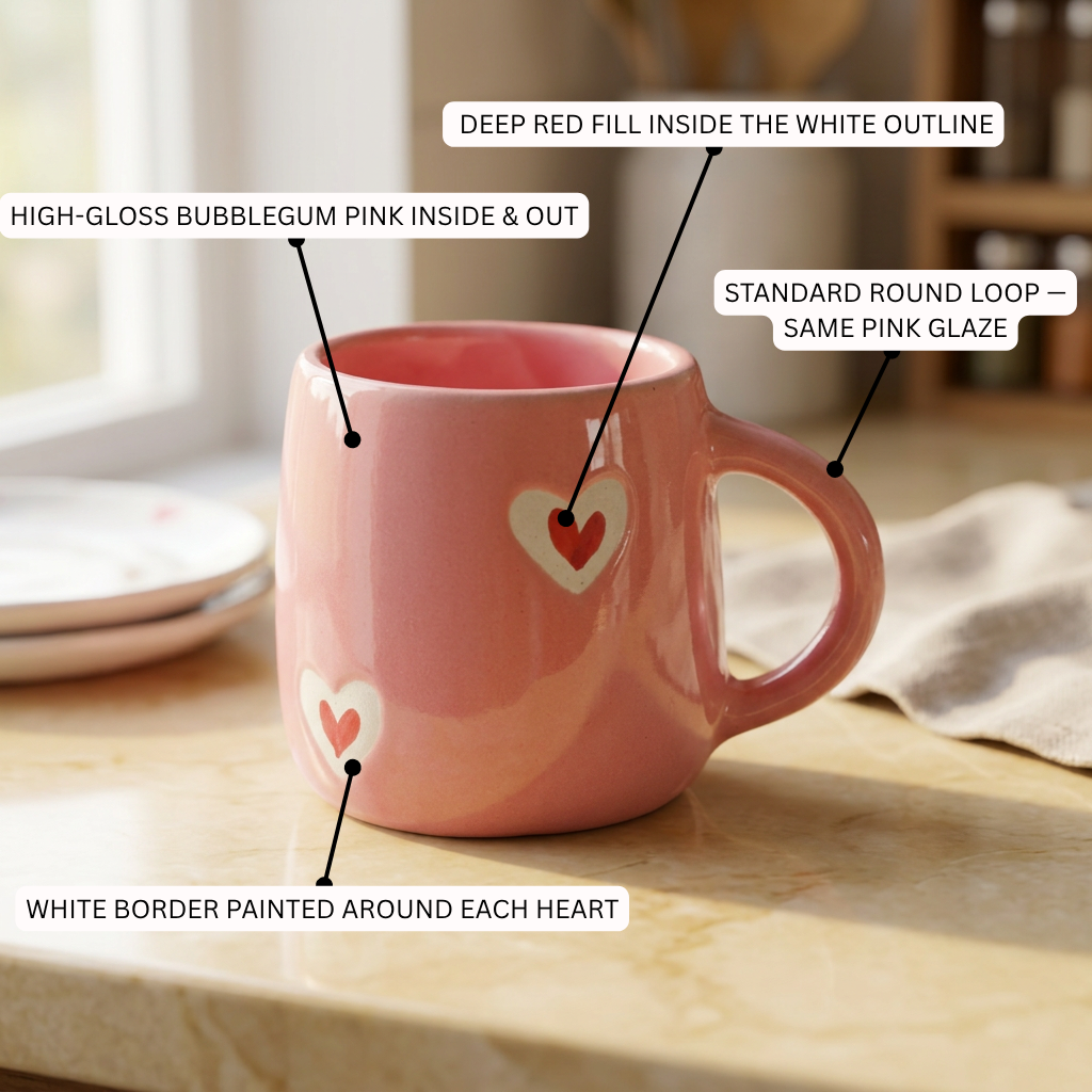 Pink Heart Outlined Ceramic Mug - Mapland