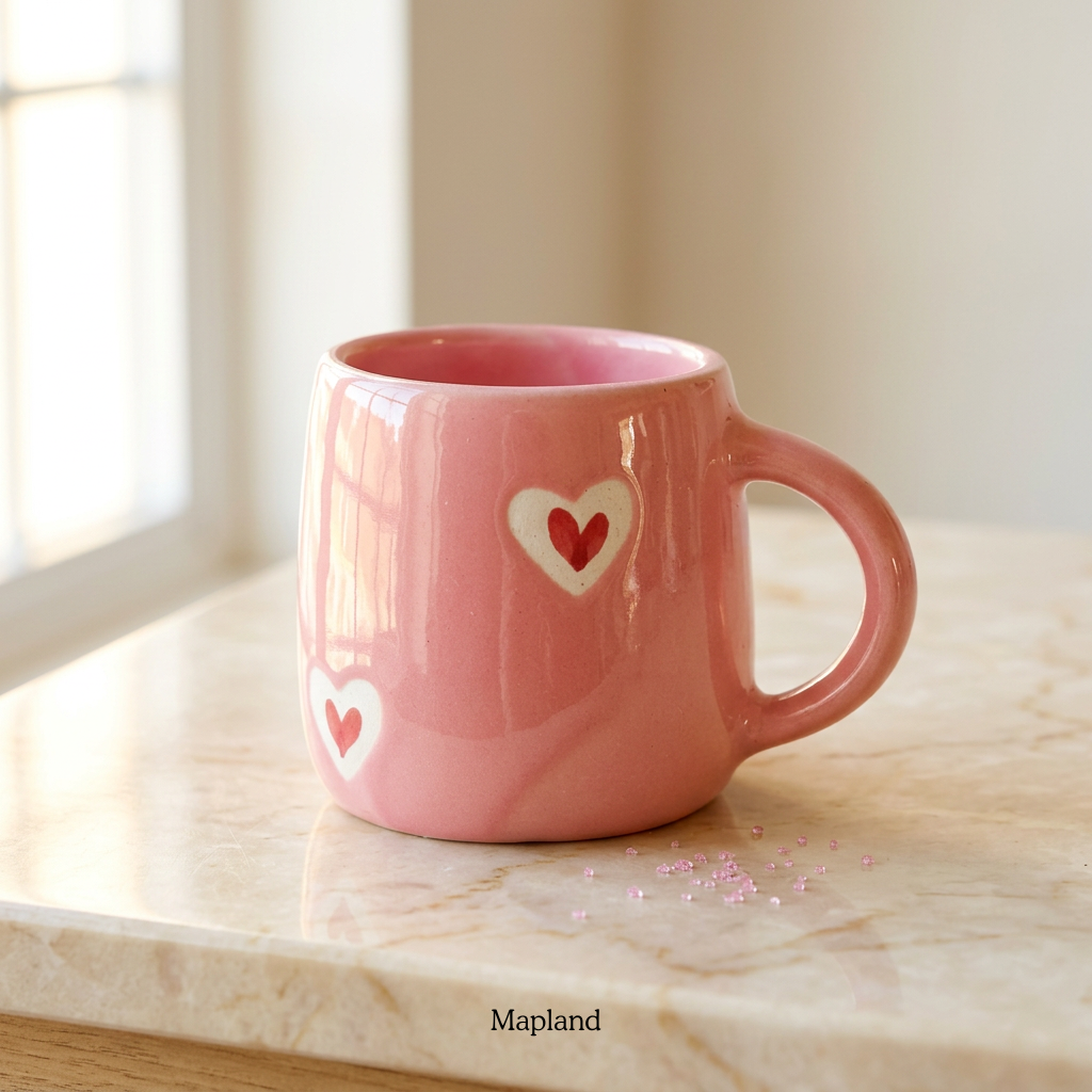 Pink Heart Outlined Ceramic Mug - Mapland