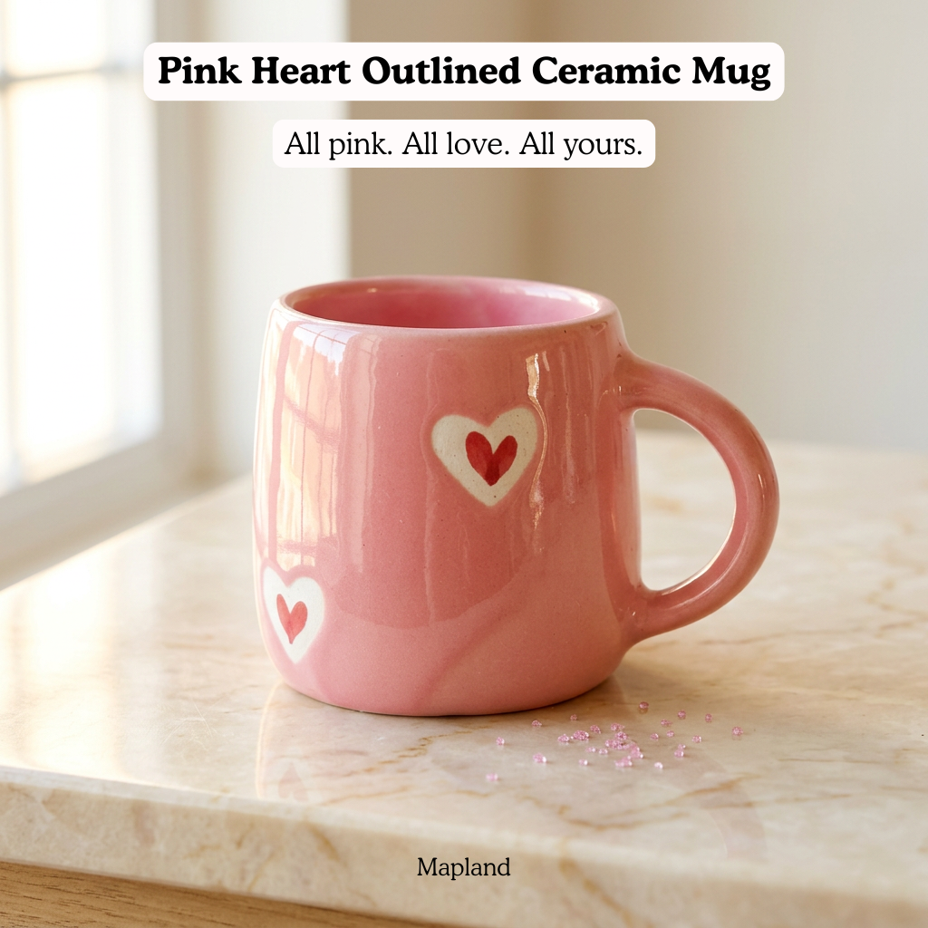 Pink Heart Outlined Ceramic Mug - Mapland