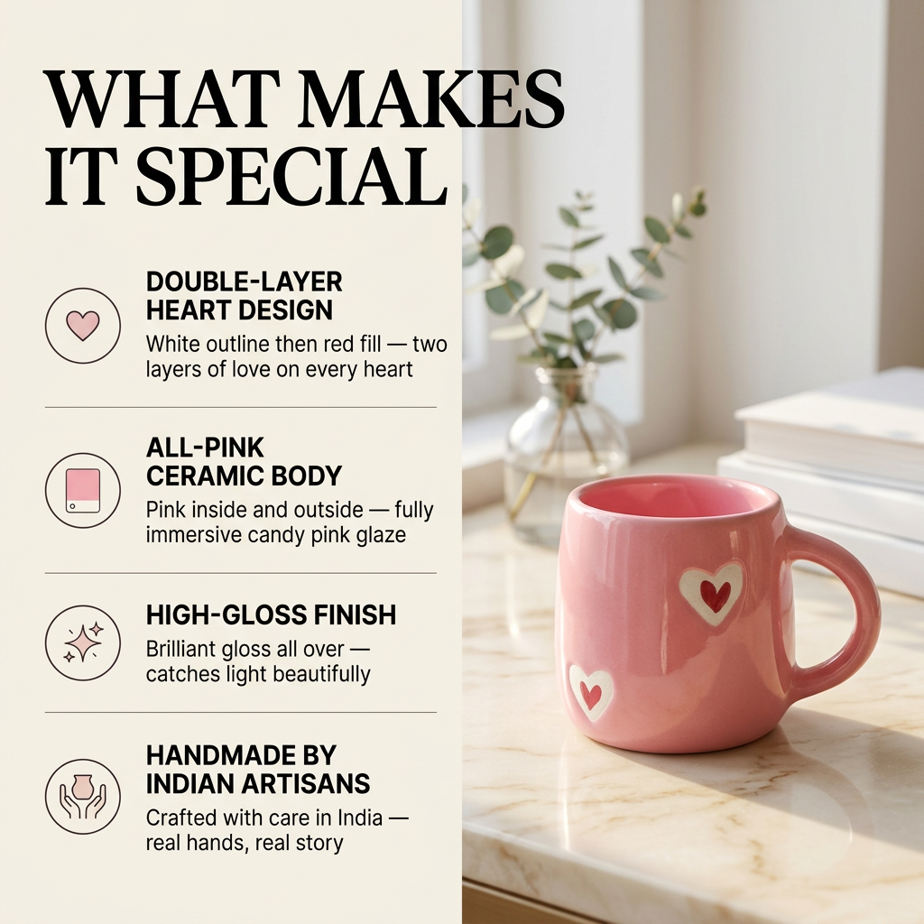 Pink Heart Outlined Ceramic Mug - Mapland