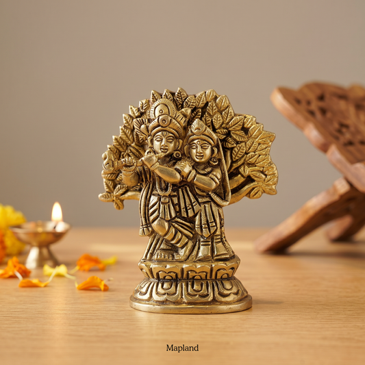 Radha Krishna brass idol under Kadamba tree pure brass murti | Mapland