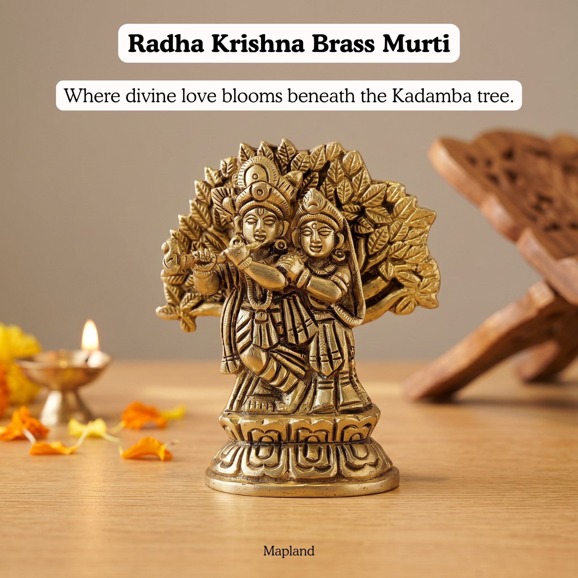 Radha Krishna brass figurine side view devotional idol | Mapland