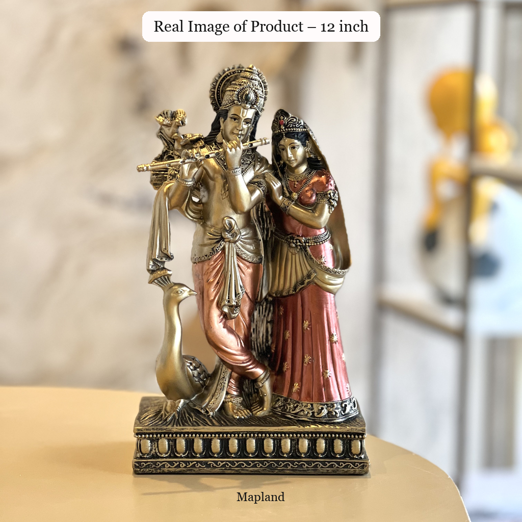 Real photo of the 12 inch Radha Krishna sandstone idol