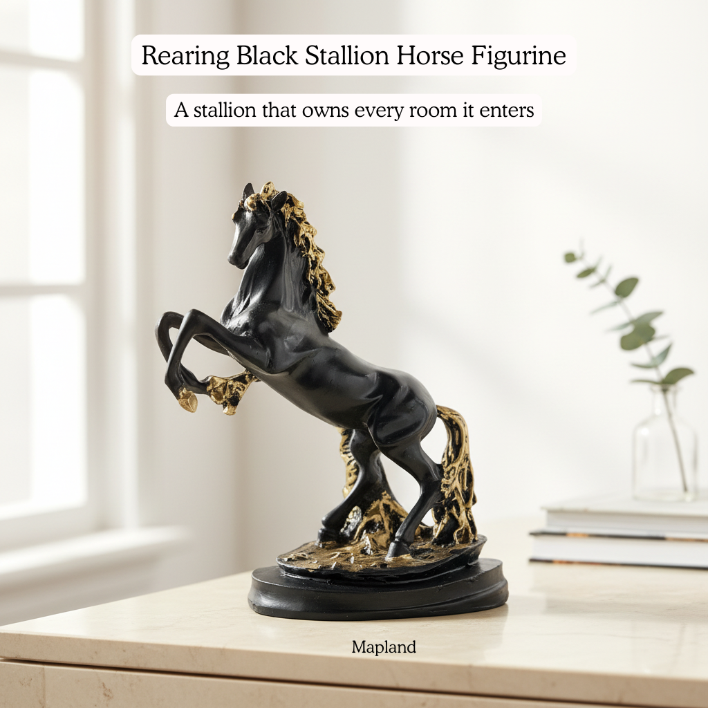 Rearing Black Stallion Horse Figurine