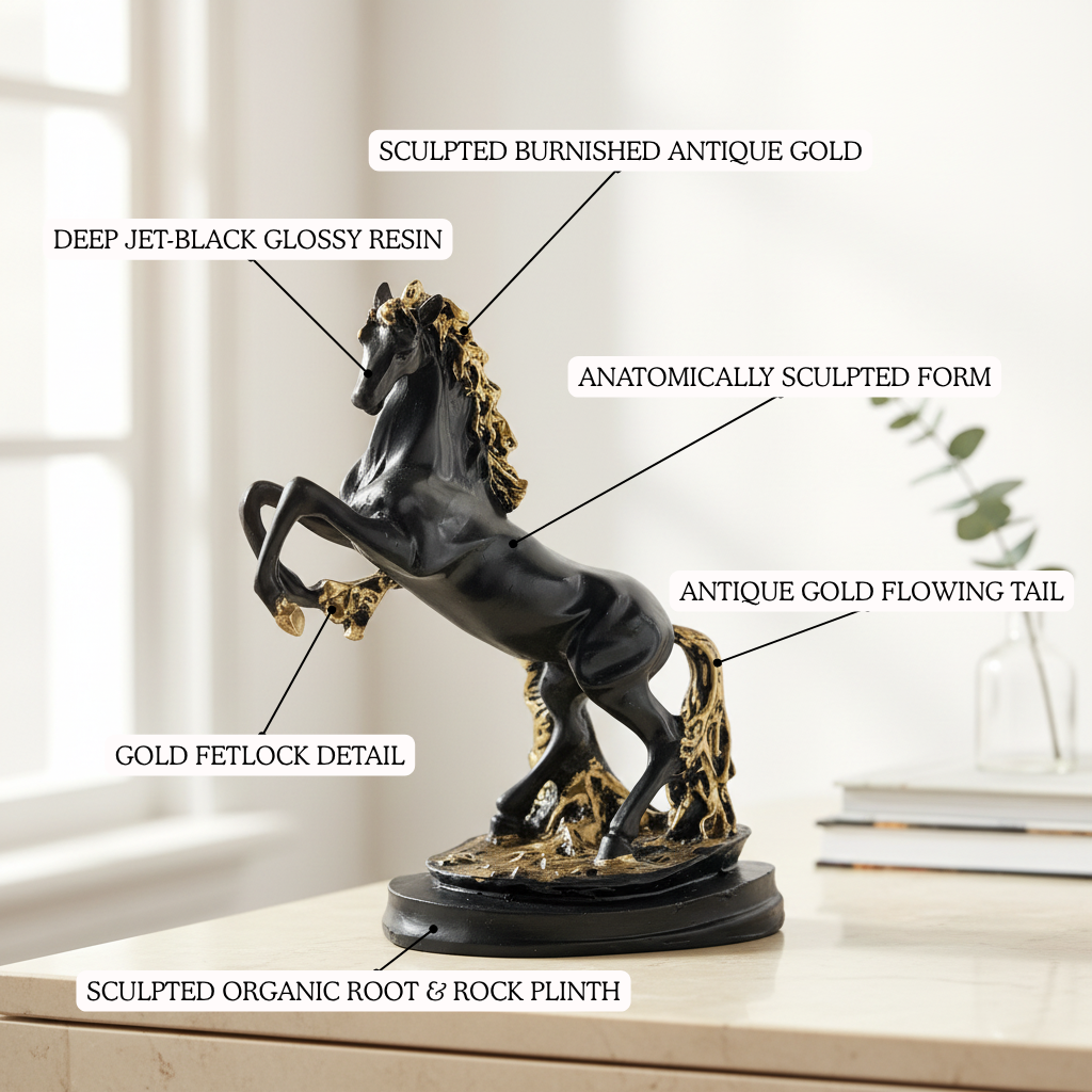 Rearing Black Stallion Horse Figurine