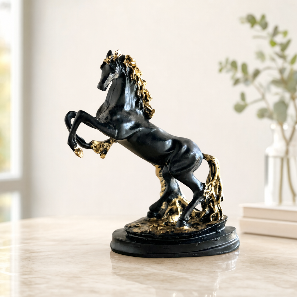 Rearing Black Stallion Horse Figurine