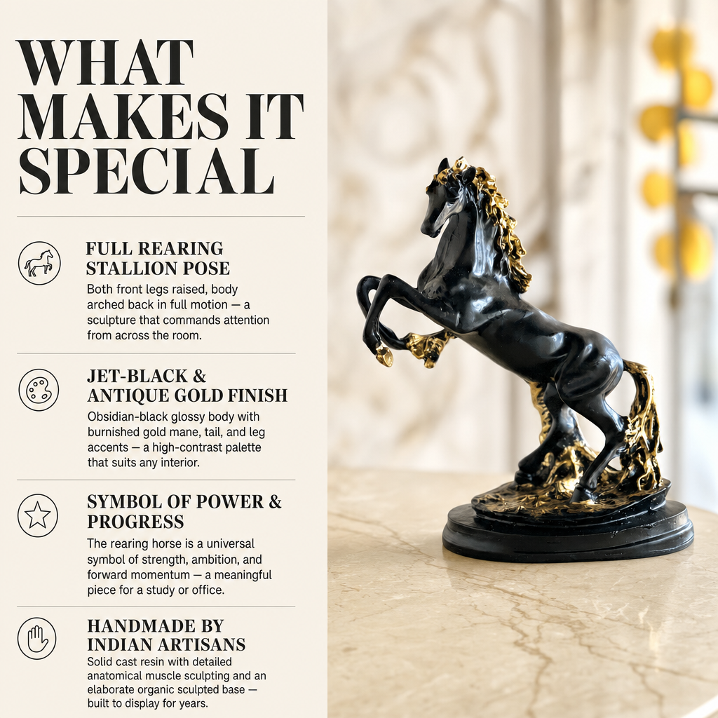 Rearing Black Stallion Horse Figurine