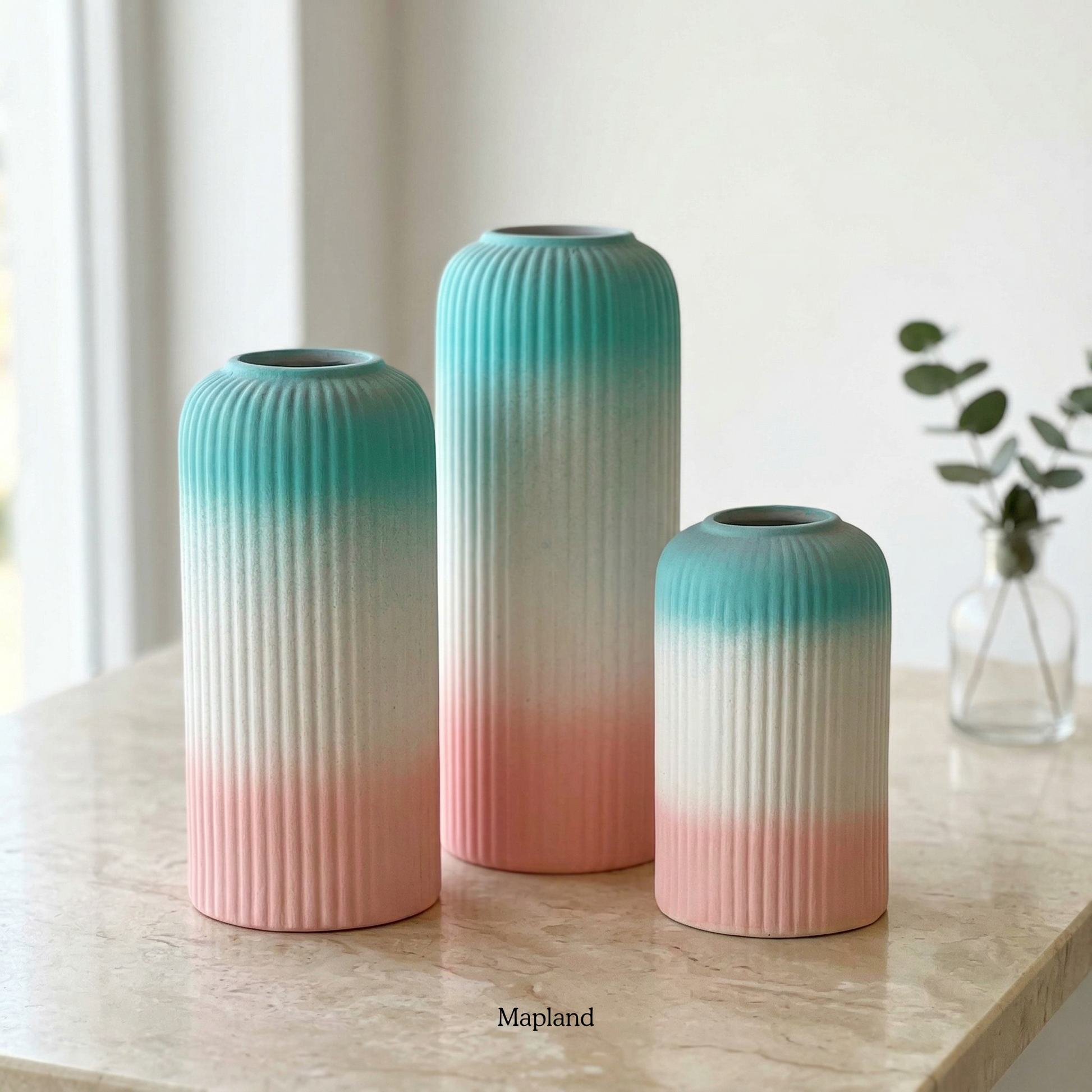Gradient ribbed ceramic vase set of 3 — handmade ceramic vase | Mapland Design Studio