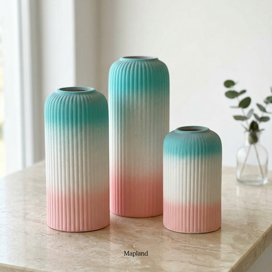 Gradient ribbed ceramic vase set of 3 — handmade ceramic vase | Mapland Design Studio