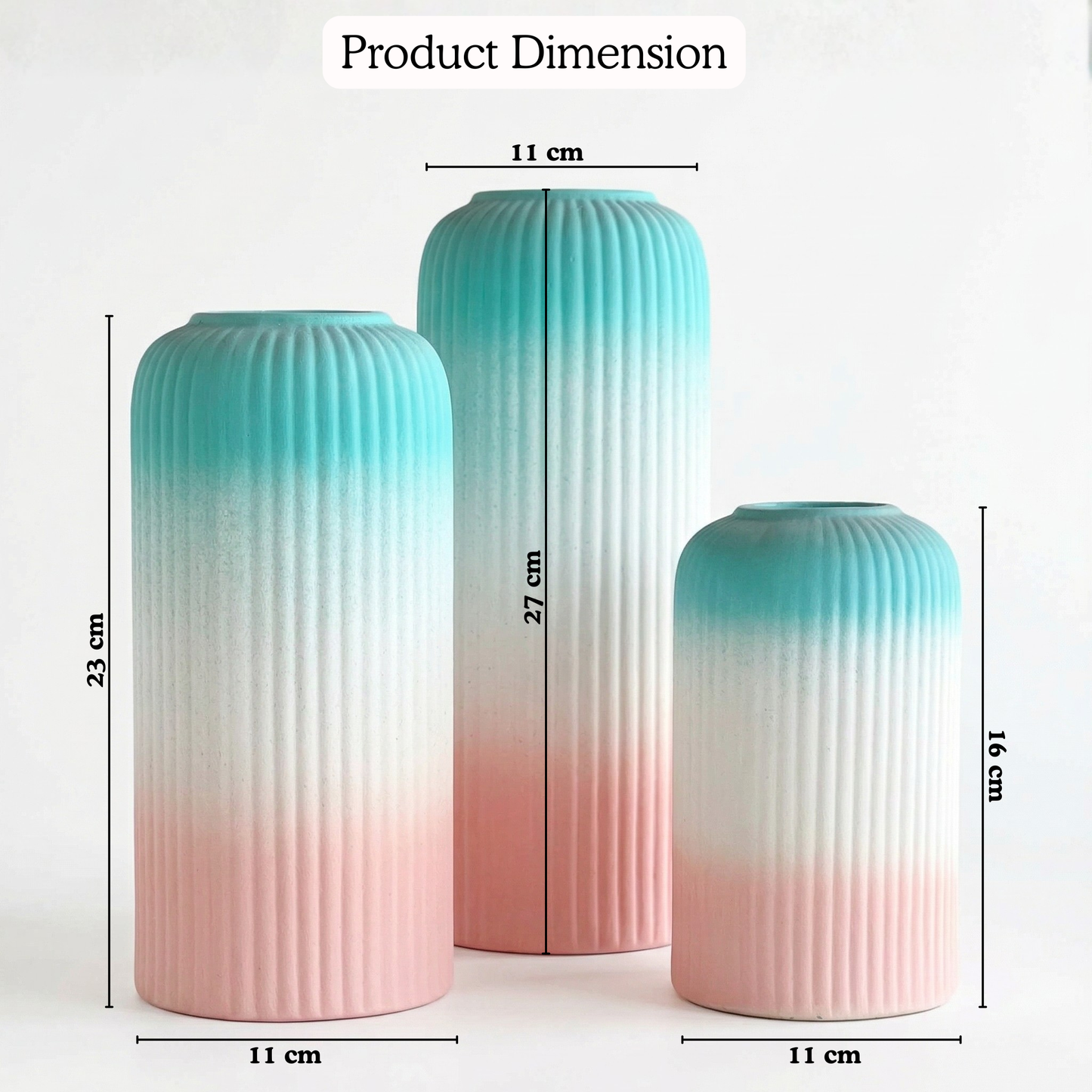 Ribbique Gradient Vase Set of 3 handmade ceramic vase — detail view, Indian artisan craft | Mapland