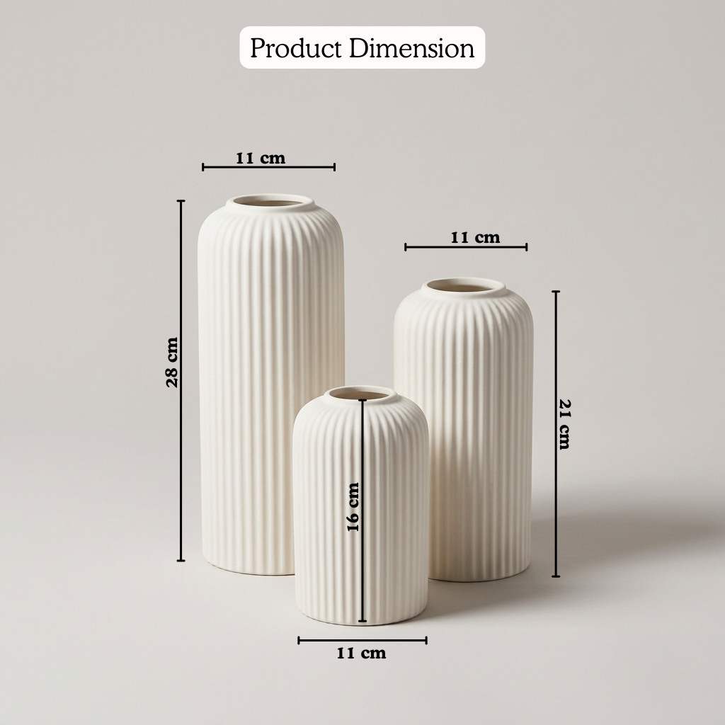 Ribbique Vase Set of 3 handmade ceramic vase — detail view, Indian artisan craft | Mapland