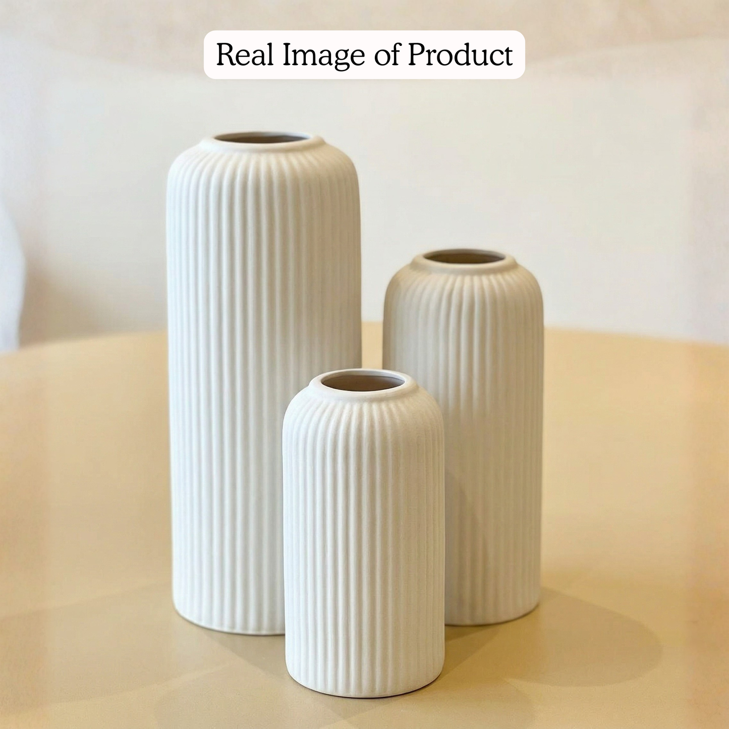 Ribbique Vase Set of 3 handmade ceramic vase — angle view, Indian artisan craft | Mapland