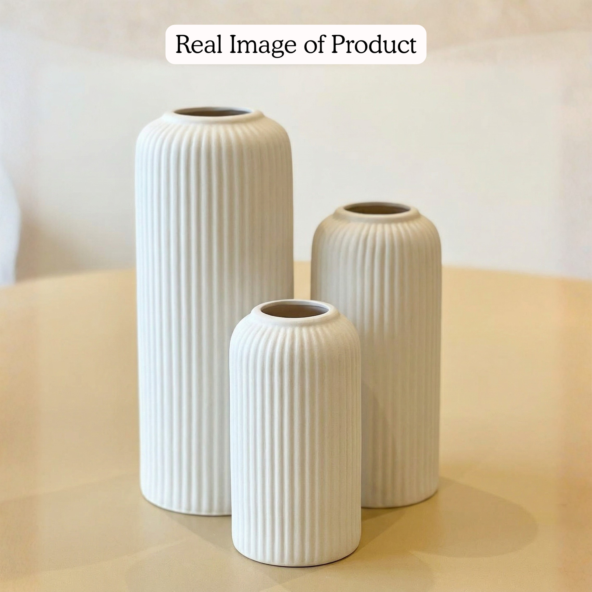 Ribbique Vase Set of 3 handmade ceramic vase — angle view, Indian artisan craft | Mapland