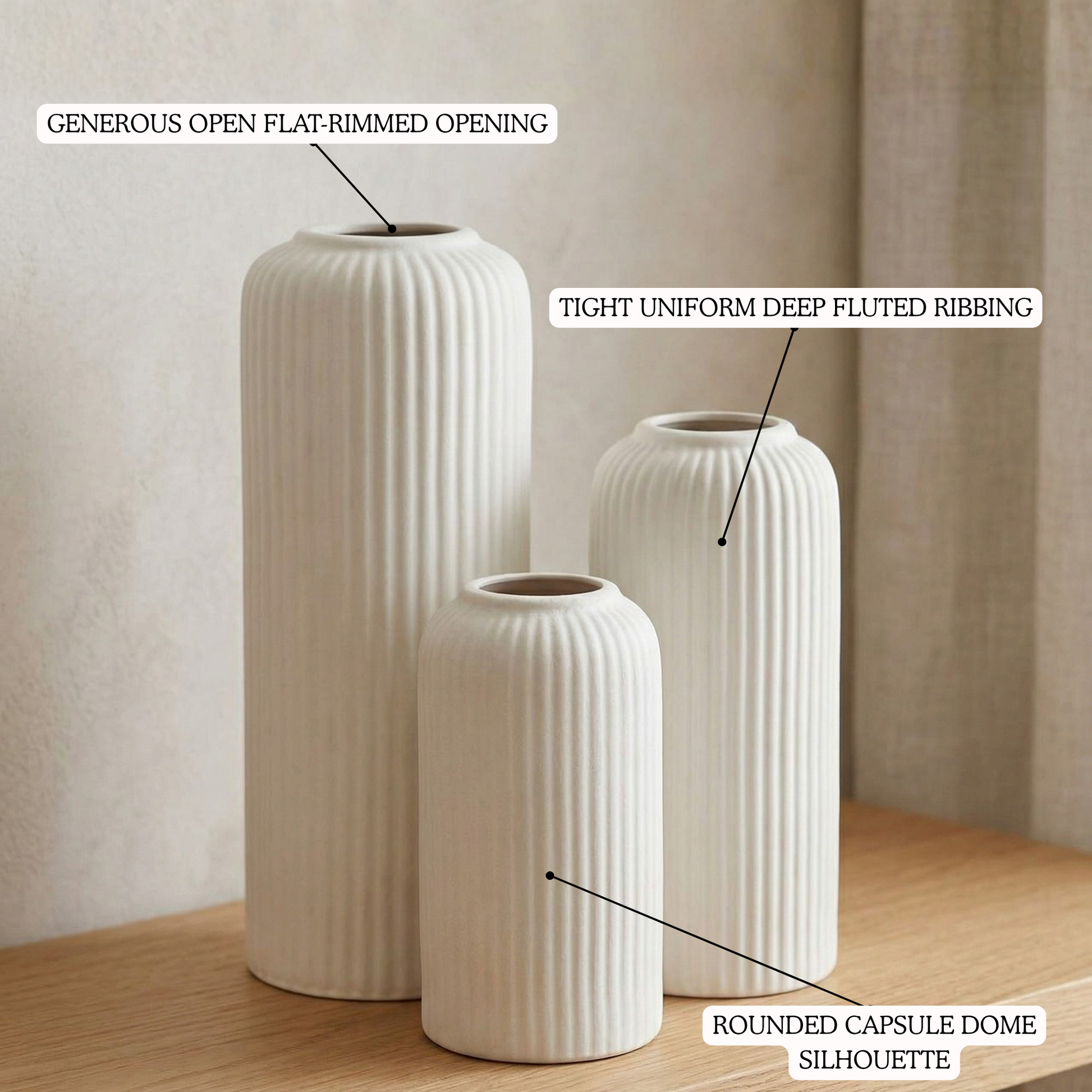 Ribbique Vase Set of 3 handmade ceramic vase — top view, Indian artisan craft | Mapland
