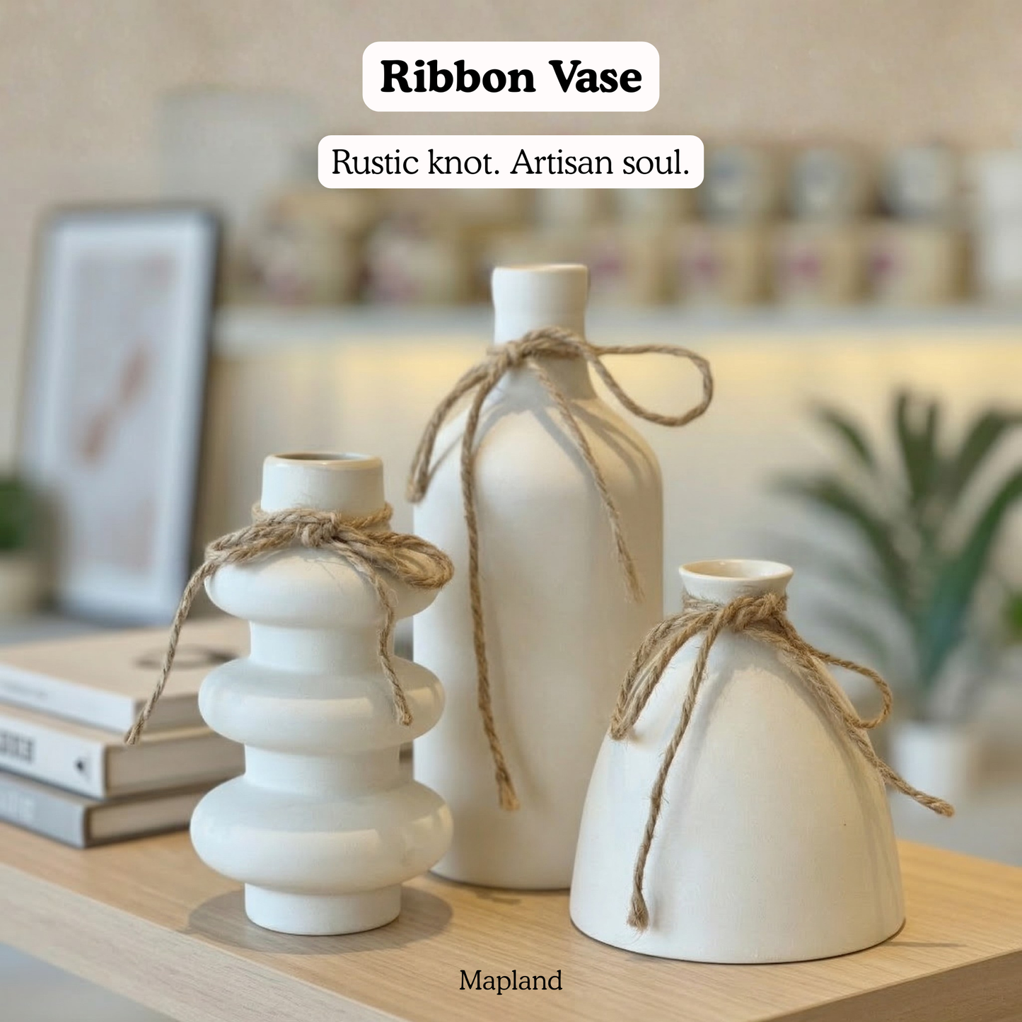 Ribbon Vase handmade ceramic vase — side view, Indian artisan craft | Mapland