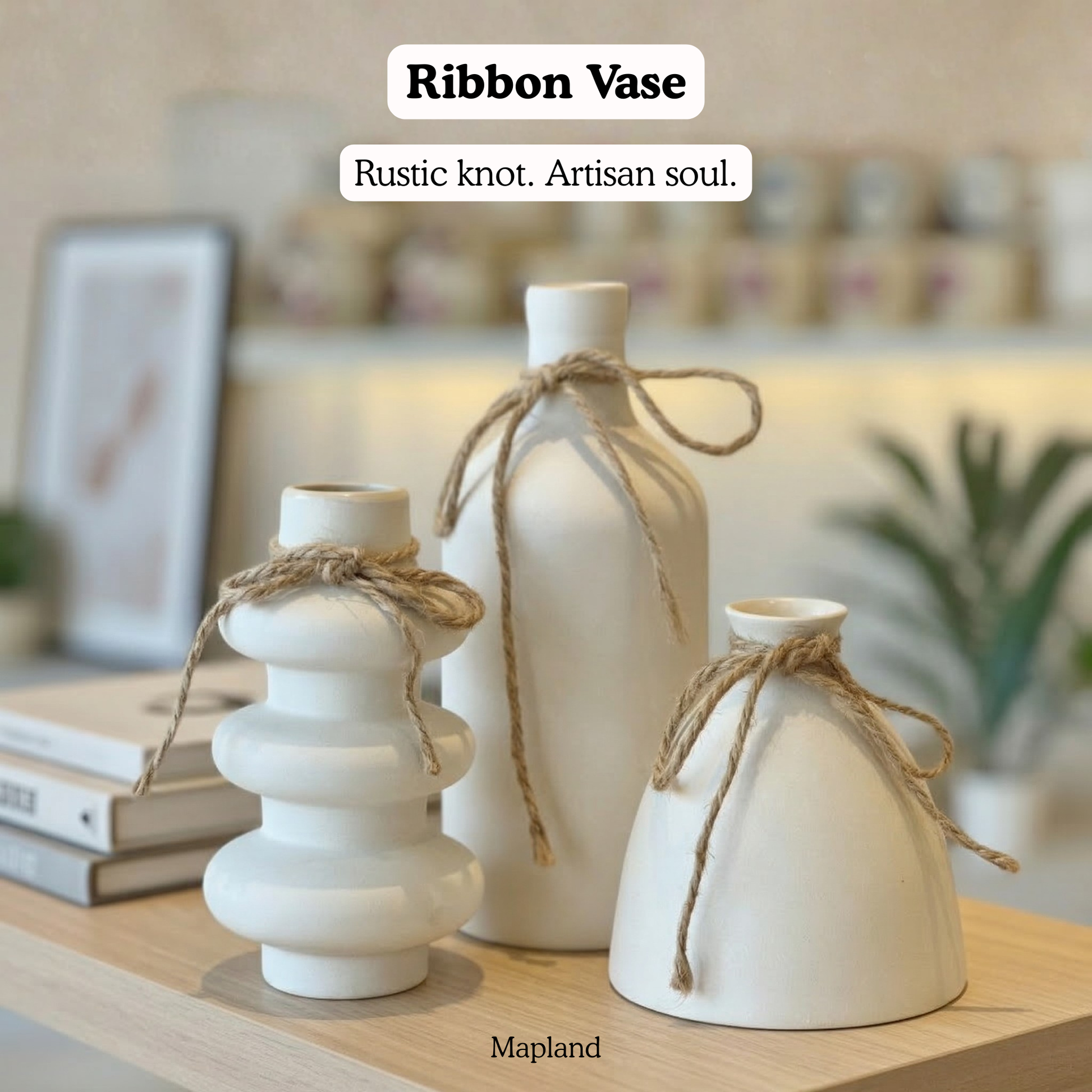 Ribbon Vase handmade ceramic vase — side view, Indian artisan craft | Mapland