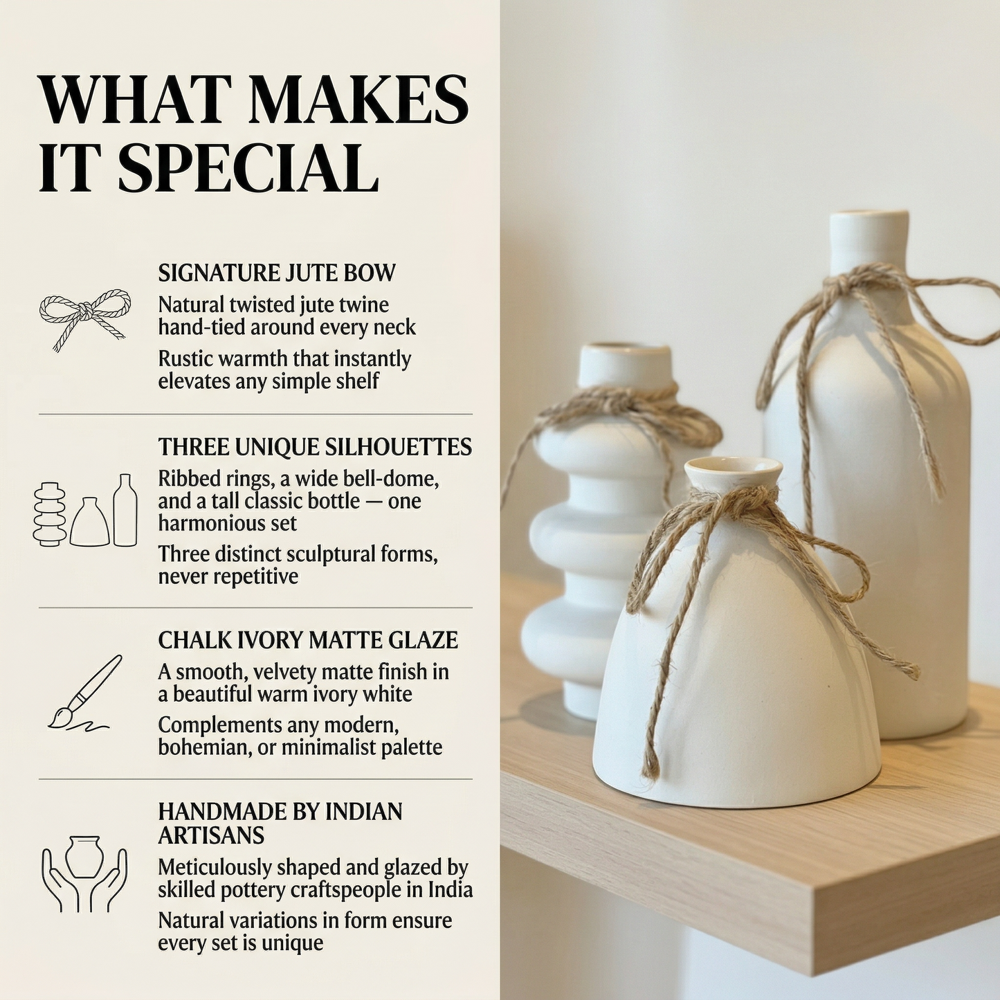 Ribbon Vase handmade ceramic vase — lifestyle view, Indian artisan craft | Mapland