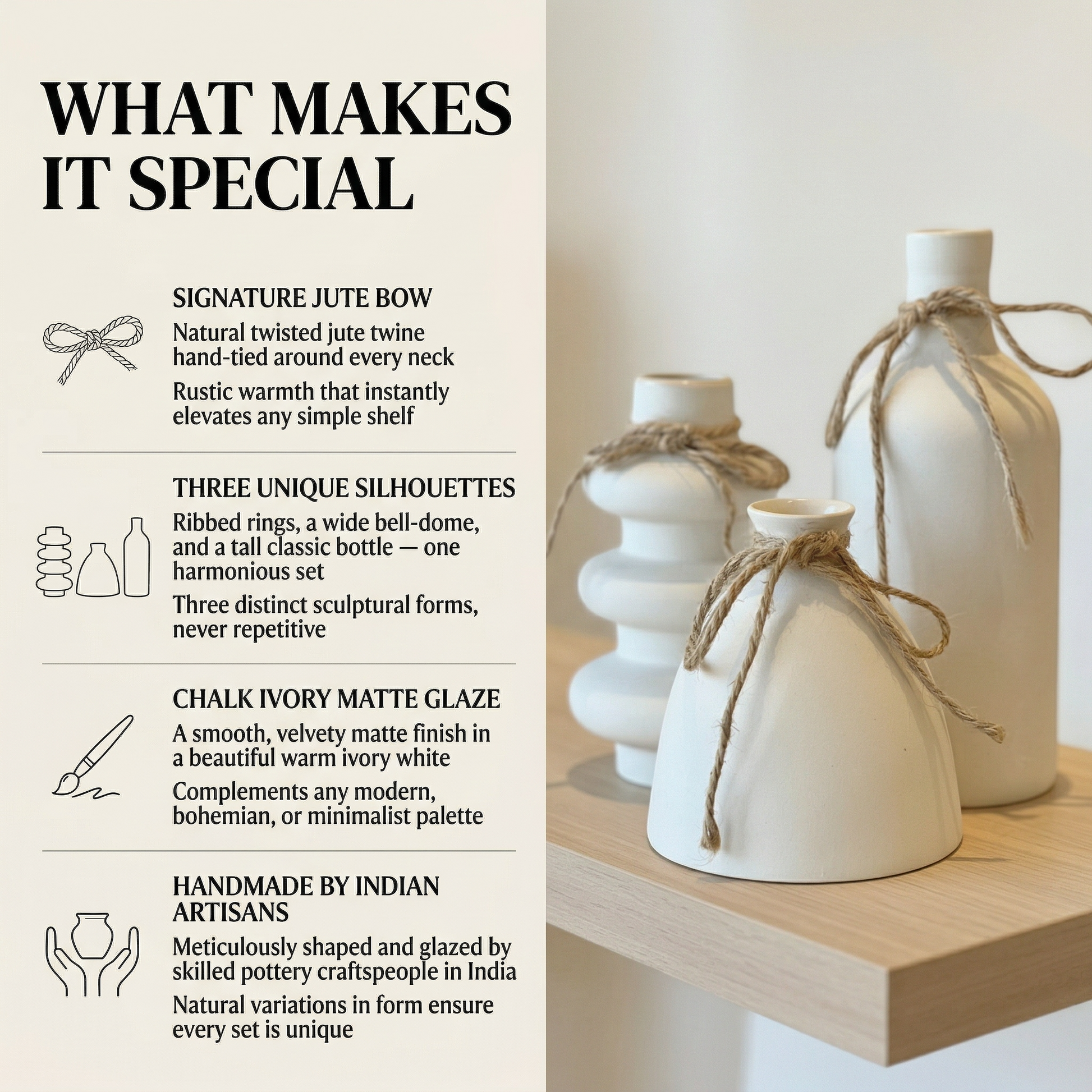 Ribbon Vase handmade ceramic vase — lifestyle view, Indian artisan craft | Mapland