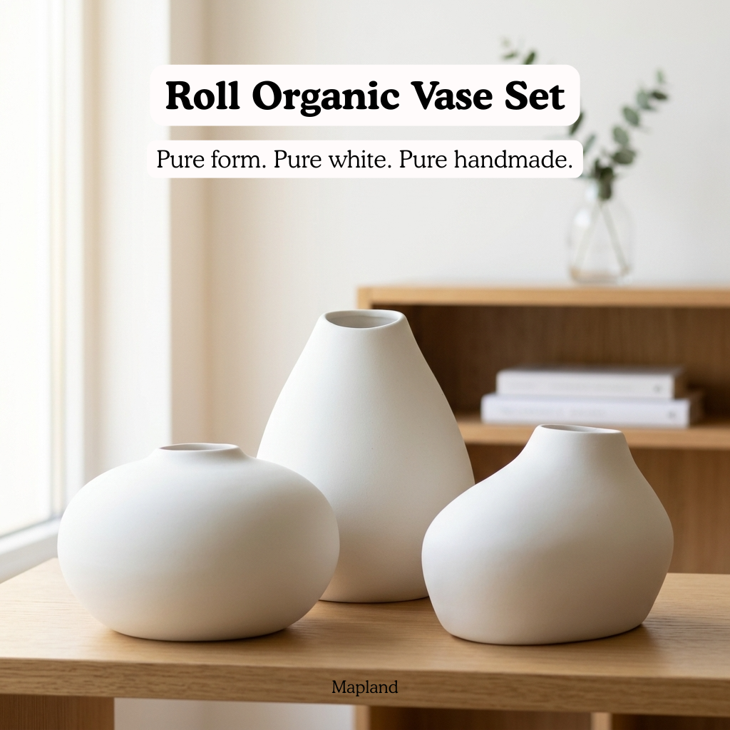 Roll Organic Vase Set handmade ceramic vase — side view, Indian artisan craft | Mapland