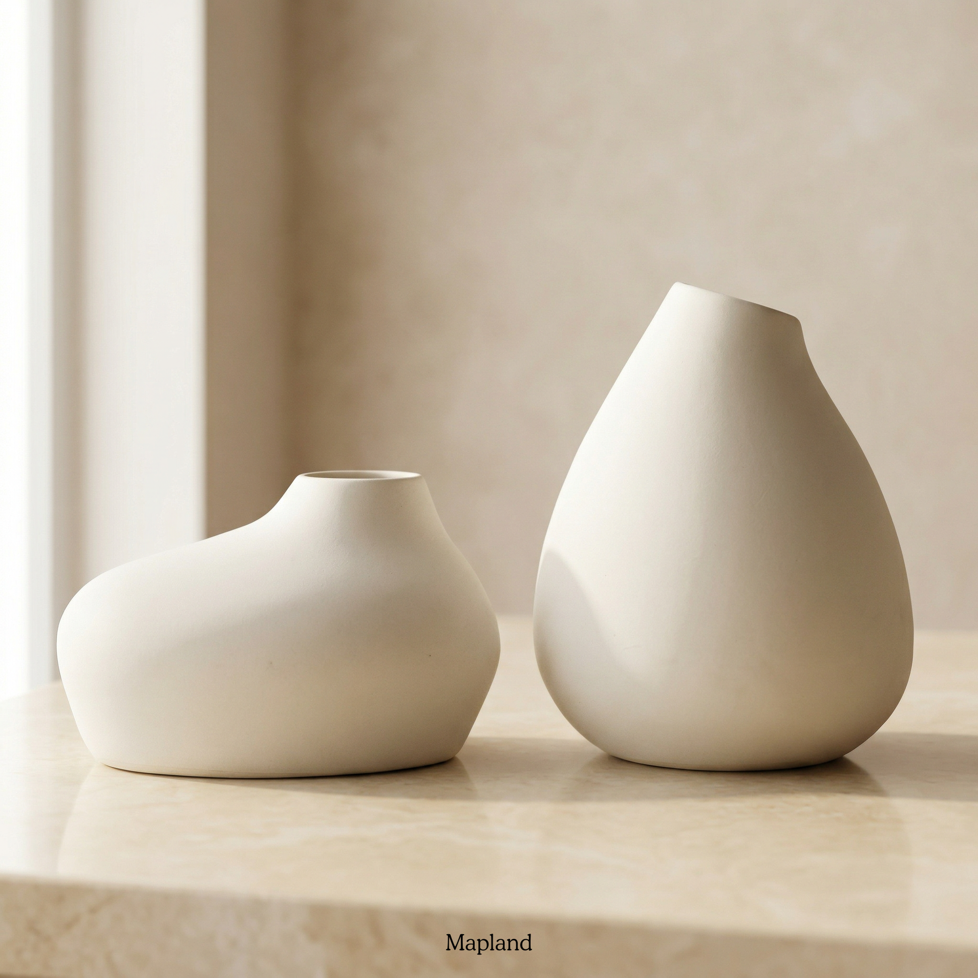 Pair of round ceramic roll vases in matte finish — handmade ceramic vases | Mapland Design Studio