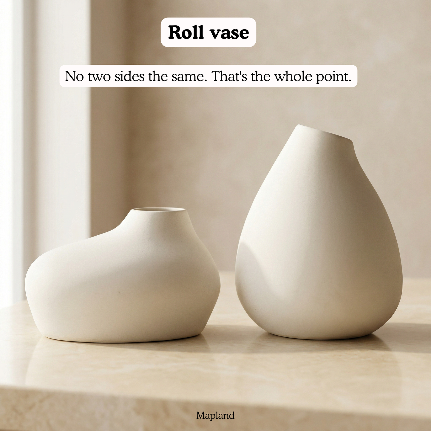 Roll Vase (Set of 2) handmade ceramic vase — side view, Indian artisan craft | Mapland