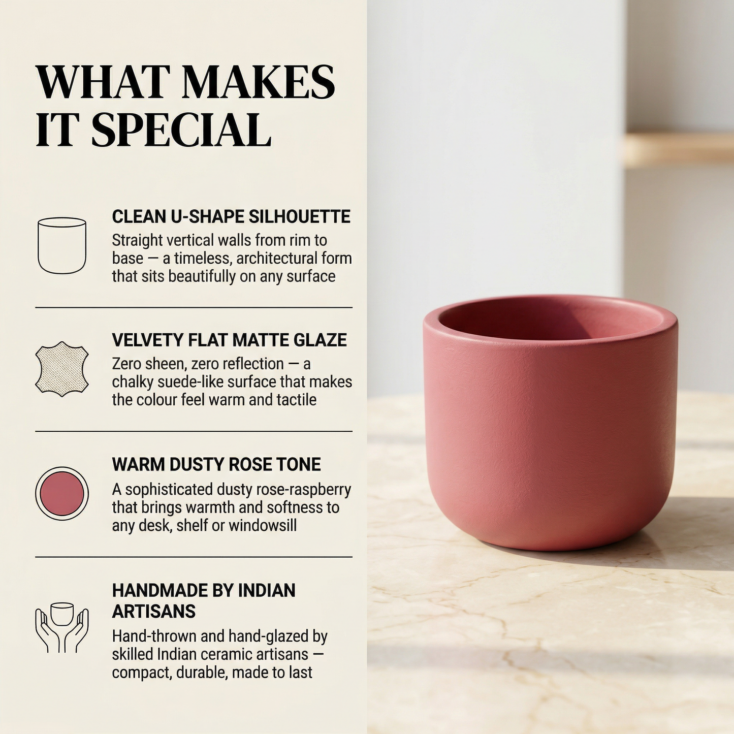 Rose Terracotta Planter handmade ceramic planter — lifestyle view, Indian artisan craft | Mapland
