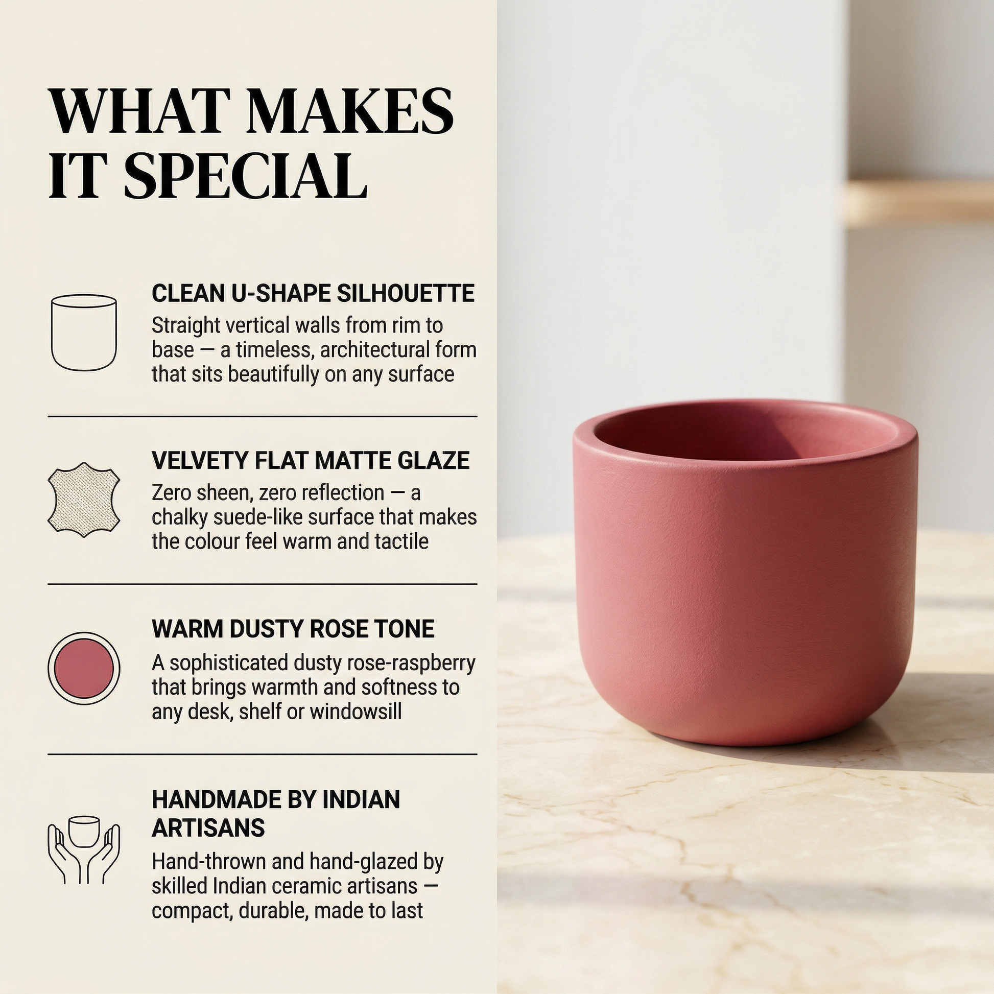 Rose Terracotta Planter handmade ceramic planter — lifestyle view, Indian artisan craft | Mapland