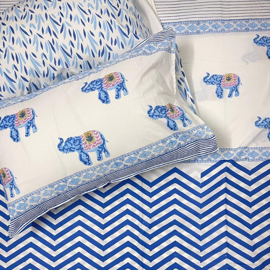 Royal Blue Elephant Double Bedsheet Set