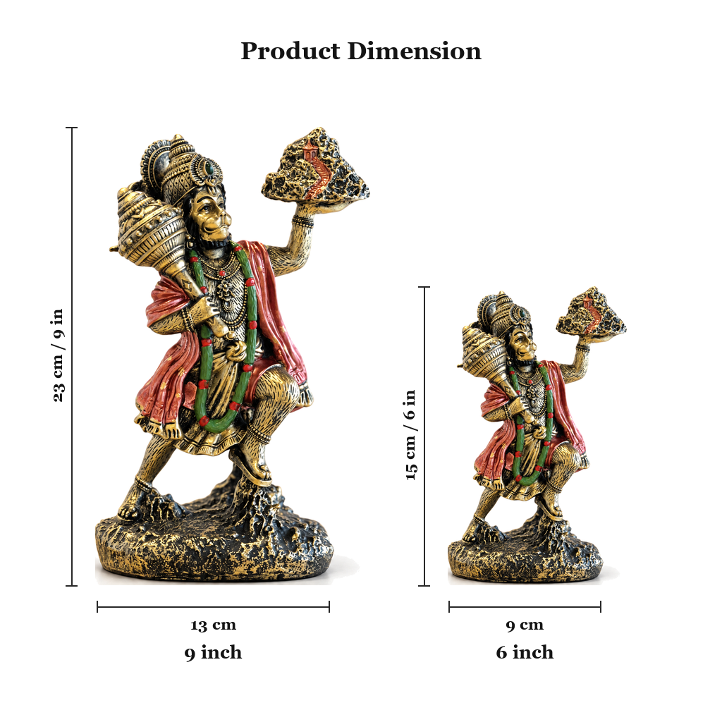 Sanjeevani Hanuman idol dimensions 23cm (9 inch) and 15cm (6 inch) | Mapland