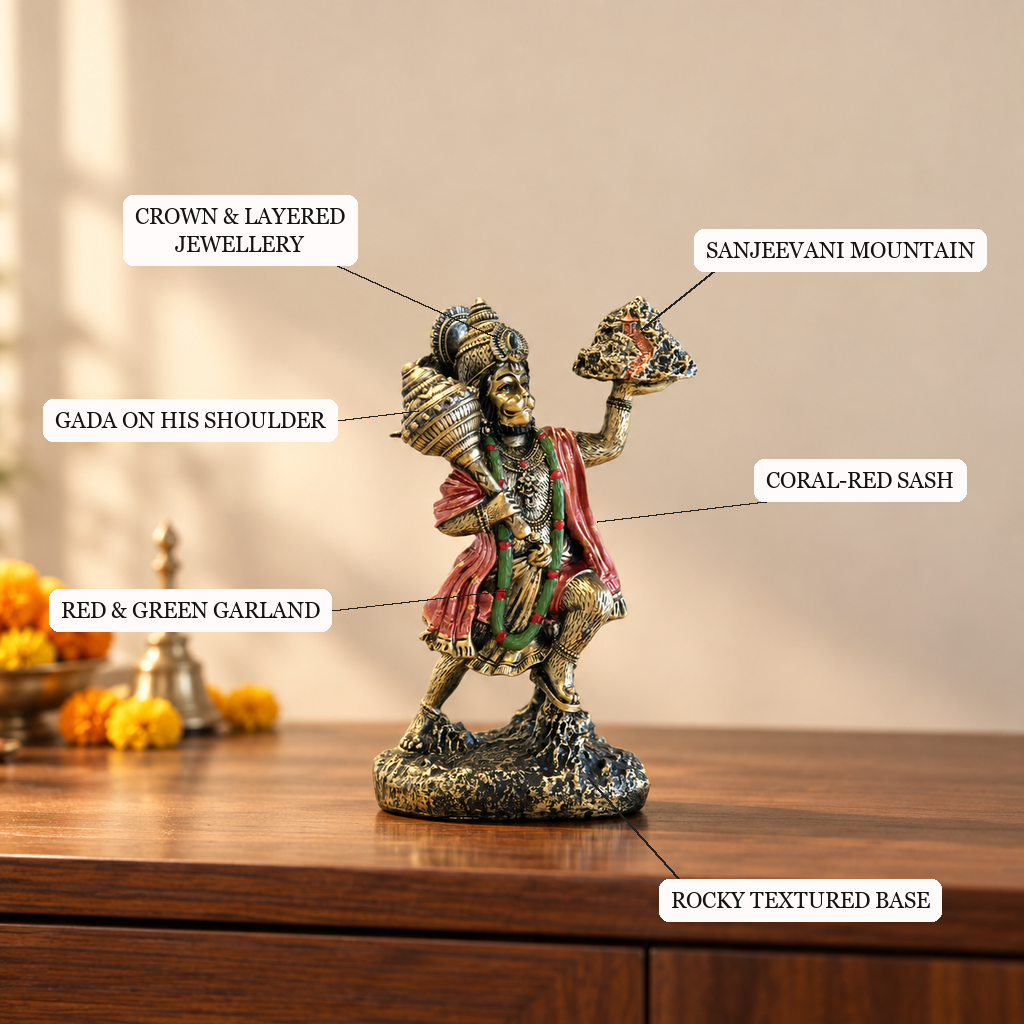 Sanjeevani Hanuman idol mountain, gada, garland and rocky base detailing | Mapland
