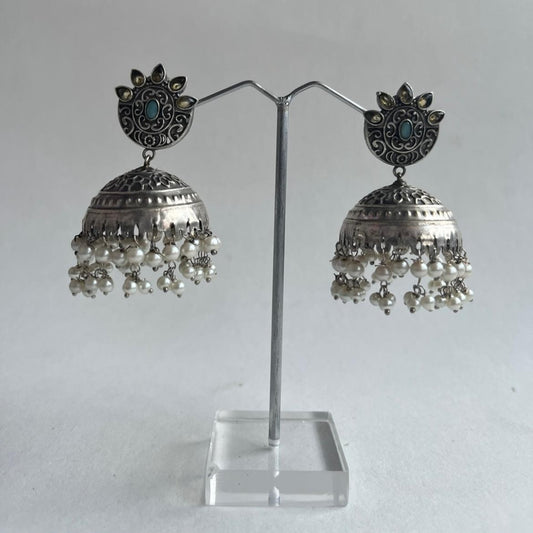 Sara Oxidized Earrings for Women – Ethnic Silver Imitation Jewery