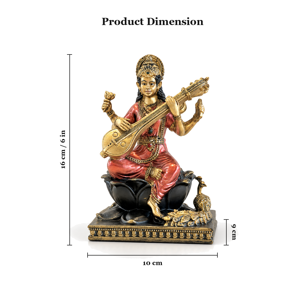 Saraswati Maa idol dimensions 16cm (6 inch) height, 10 x 9cm base | Mapland