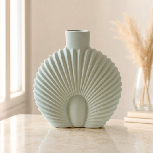 Scallop Shell ceramic vase sage-blue matte finish | Mapland