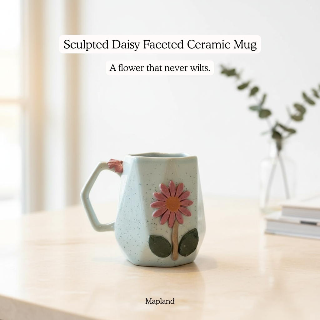Sculpted Daisy Faceted Ceramic Mug