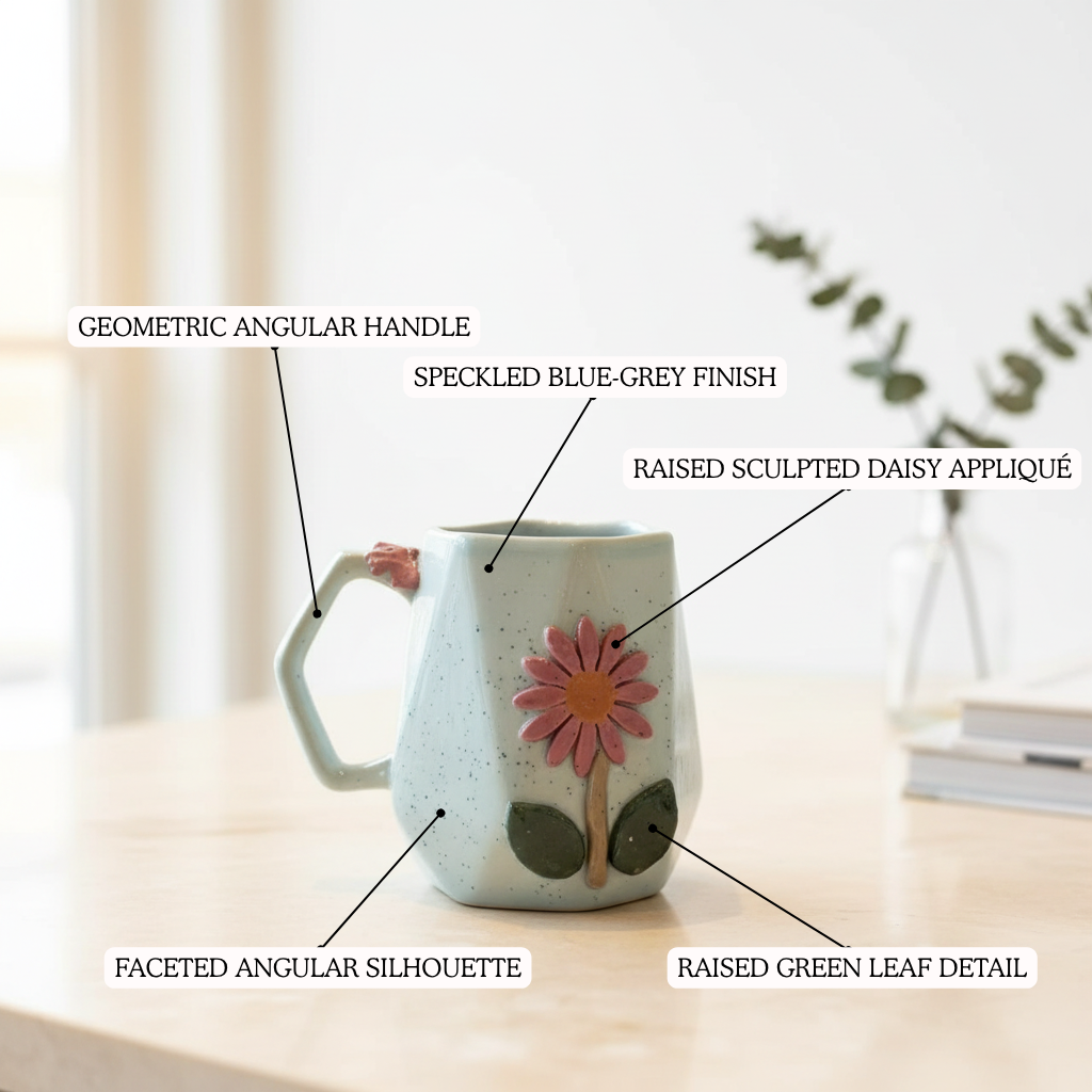 Sculpted Daisy Faceted Ceramic Mug