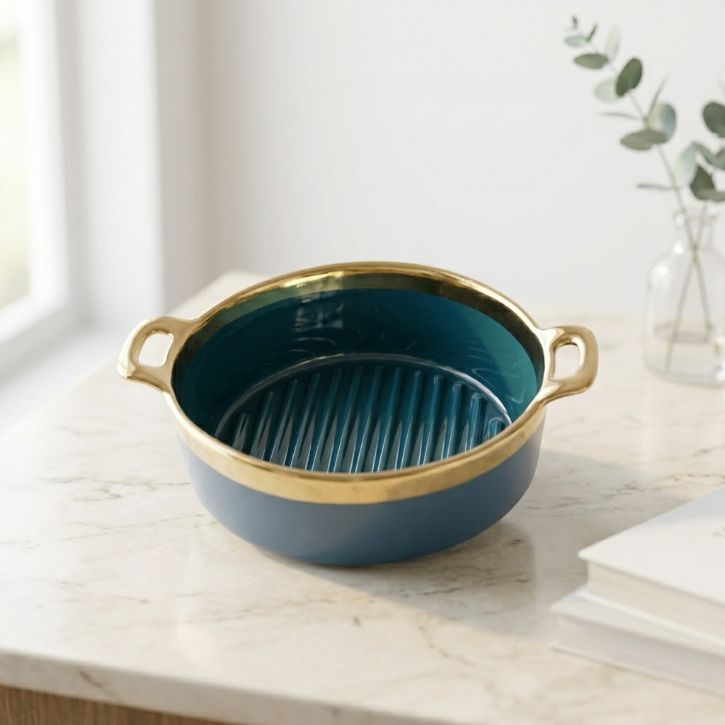 Teal & Gold Ceramic Serving Dish
