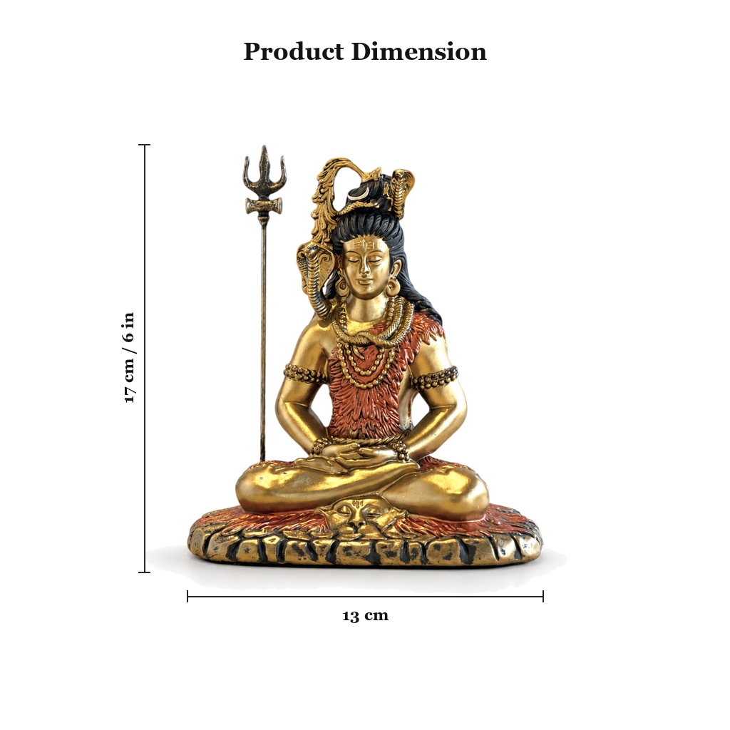 Meditating Shiva idol dimensions 17cm (6 inch) height, 13cm base | Mapland