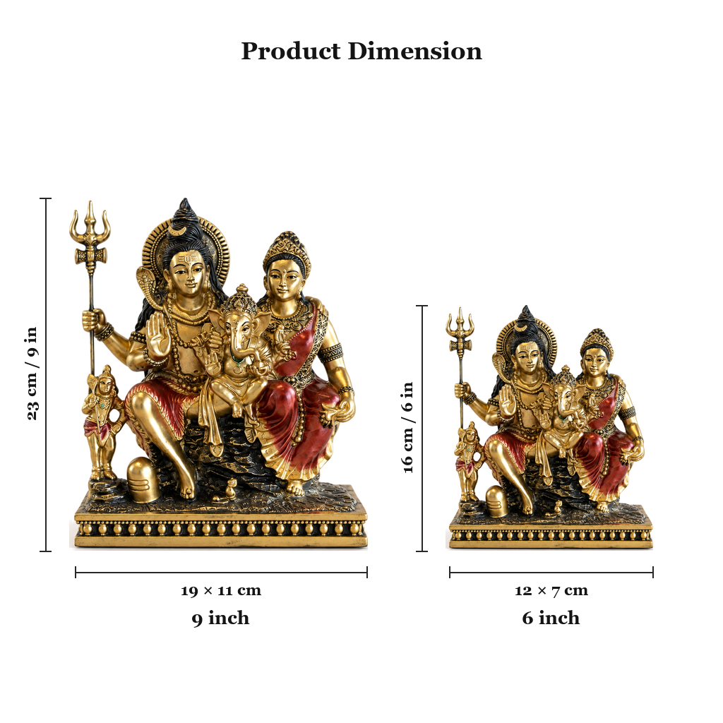 Shiv Parivar idol dimensions 23cm (9 inch) and 16cm (6 inch) | Mapland