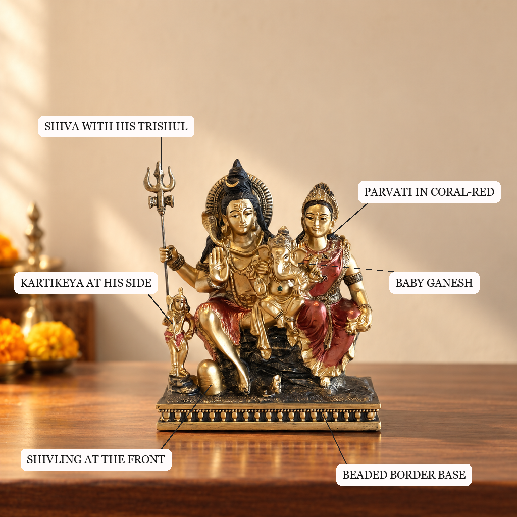Shiv Parivar idol trishul, Parvati, Ganesh, Kartikeya and Shivling detailing | Mapland