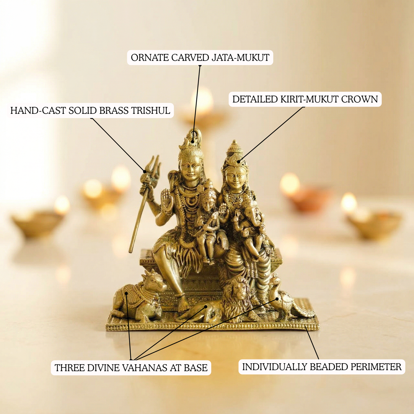 Shiv Pariwar brass idol vahana detailing close-up | Mapland